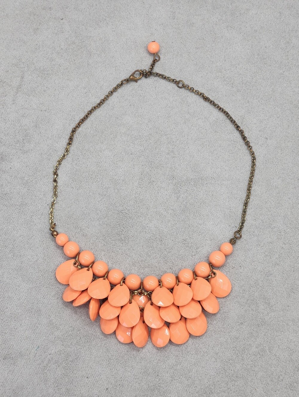 Vintage Coral Pink Bib Necklace 16" Collar Beaded Pastel Summer Resortwear